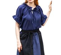 Leonardo Carbone® Damen Bluse Verena | Kordelzug Dekolleté | Rüschenärmel | Karneval, Halloween, Cosplay, LARP, Mittelalter, Wikinger, Kostüm, Tunika | 100% Baumwolle Dunkelblau M