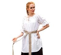 Leonardo Carbone® Damen Bluse Verena | Kordelzug Dekolleté | Rüschenärmel | Karneval, Halloween, Cosplay, LARP, Mittelalter, Wikinger, Kostüm, Tunika | 100% Baumwolle Weiß S