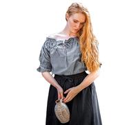Leonardo Carbone® Damen Bluse Verena | Kordelzug Dekolleté | Rüschenärmel | Karneval, Halloween, Cosplay, LARP, Mittelalter, Wikinger, Kostüm, Tunika | 100% Baumwolle Taubenblau 2XL