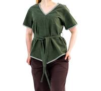 Leonardo Carbone® Damen Bluse Wikinger Tunika Matilda | V-Ausschnitt Mit Bordüre | Integrierter Gürtel | Karneval, Halloween, Cosplay, LARP, Tunika, Oberteil, Kostüm | 100% Baumwolle Grün 3XL