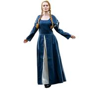 Leonardo Carbone® Damen Kleid Larina | Abnehmbare Ärmel | Schnürung Hinten | Karneval, Halloween, Cosplay, LARP, Mittelalter, Kostüm, Gewand, Festkleid | 100% Baumwolle Taubenblau/Natur 3XL