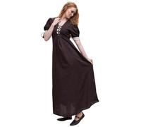 Leonardo Carbone® Damen Kleid Sommerkleid | V-Ausschnitt Mit Schnürung | Weit Schwingender Rock | Karneval, Halloween, Cosplay, LARP, Mittelalter, Wikinger | 100% Baumwolle Braun/Natur 2XL