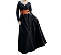 Leonardo Carbone® Damen Kleid Unterkleid Lina | V-Ausschnitt Design | A-Linie Silhouette | Karneval, Halloween, Cosplay, LARP, Mittelalter, Kostüm, Gewand | Baumwolle Schwarz S