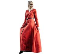 Leonardo Carbone® Damen Kleid Unterkleid Lina | V-Ausschnitt Design | A-Linie Silhouette | Karneval, Halloween, Cosplay, LARP, Mittelalter, Kostüm, Gewand | Baumwolle Rot 3XL