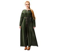 Leonardo Carbone® Damen Kleid Wikinger Unterkleid Helga | Aufwendige Stickereien | Fließende Silhouette | Karneval, Halloween, Cosplay, LARP, Mittelalter, Wikinger | 100% Baumwolle Grün 2XL