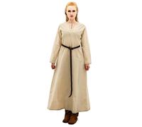 Leonardo Carbone® Damen Kleid Wikinger Unterkleid Helga | Aufwendige Stickereien | Fließende Silhouette | Karneval, Halloween, Cosplay, LARP, Mittelalter, Wikinger | 100% Baumwolle Natur XL