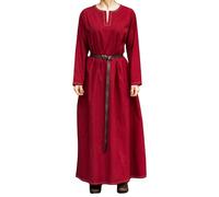 Leonardo Carbone® Damen Kleid Wikinger Unterkleid Helga | Aufwendige Stickereien | Fließende Silhouette | Karneval, Halloween, Cosplay, LARP, Mittelalter, Wikinger | 100% Baumwolle Rot M