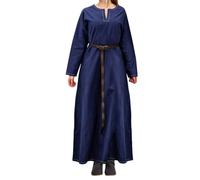 Leonardo Carbone® Damen Kleid Wikinger Unterkleid Helga | Aufwendige Stickereien | Fließende Silhouette | Karneval, Halloween, Cosplay, LARP, Mittelalter, Wikinger | 100% Baumwolle Blau 2XL