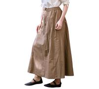 Leonardo Carbone® Damen Rock Dana | Elastischer Bund | Verstellbarer Kordelzug | Karneval, Halloween, Cosplay, LARP, Mittelalterrock, Kostüm, Gewand | Baumwolle Braun L/XL