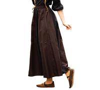 Leonardo Carbone® Damen Rock Dana | Elastischer Bund | Verstellbarer Kordelzug | Karneval, Halloween, Cosplay, LARP, Mittelalterrock, Kostüm, Gewand | Baumwolle Dunkelbraun/Schwarz L/XL