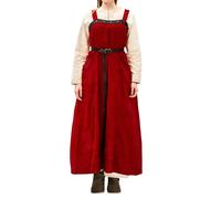 Leonardo Carbone® Damen Überkleid Alena | Verstellbare Träger | Lederapplikationen | Wikinger, Karneval, Halloween, Cosplay, LARP, Mittelalter, Kleid, Leinen | 100% Leinen Rot 2XL/3XL