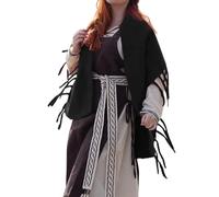 LEONARDO CARBONE® Damen Umhang Wollfilzstola Ruth | Filigrane Fransen | Wikinger Inspiration | Karneval, Halloween, Cosplay, LARP, Cape, Stola, Mittelalter, Wikinger | 100% Wolle Schwarz Einheitsgröße