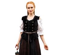 Leonardo Carbone® Damen Weste Adaliz | Verstellbare Schnürung | Deko-Metallknöpfe | Karneval, Halloween, Cosplay, LARP, Mittelalter, Kostüm, Jacke, Mantel | 100% Baumwolle Schwarz S