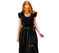 Leonardo Carbone® Damen Weste Adrienne | Schnürung Vorne Und Hinten | Dekorative Stickerei | Karneval, Halloween, Cosplay, LARP, Mittelalter, Mieder, Jacke | 100% Baumwolle Schwarz XL