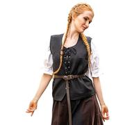Leonardo Carbone® Damen Weste Franziska | Schnürung Vorne | Bewegungsfreiheit | Karneval, Halloween, Cosplay, LARP, Mittelalter, Kostüm, Jacke, Mantel | 100% Baumwolle Schwarz XL