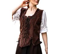 Leonardo Carbone® Damen Weste Miederweste Odette | Schnürung Vorne | Stickerei Konturen | Karneval, Halloween, Cosplay, LARP, Mittelalter, Kostüm, Jacke, Mantel | 100% Baumwolle Dunkelbraun 3XL