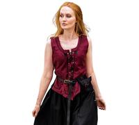Leonardo Carbone® Damen Weste Miederweste Selma | Stickerei Details | Schnürung Vorne Und Hinten | Karneval, Halloween, Cosplay, LARP, Mittelalter, Kostüm | 100% Baumwolle Rot M