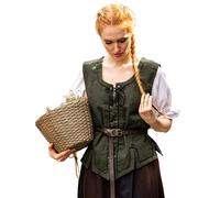 Leonardo Carbone® Damen Weste Miederweste Selma | Stickerei Details | Schnürung Vorne Und Hinten | Karneval, Halloween, Cosplay, LARP, Mittelalter, Kostüm | 100% Baumwolle Grün XL