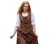 Leonardo Carbone® Damen Weste Miederweste Selma | Stickerei Details | Schnürung Vorne Und Hinten | Karneval, Halloween, Cosplay, LARP, Mittelalter, Kostüm | 100% Baumwolle Tabak S