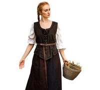 Leonardo Carbone® Damen Weste Miederweste Selma | Stickerei Details | Schnürung Vorne Und Hinten | Karneval, Halloween, Cosplay, LARP, Mittelalter, Kostüm | 100% Baumwolle Dunkelbraun M
