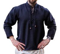 Leonardo Carbone® Handgewebtes Hemd Ingolf - Mittelalter Kleidung, Mittelalter Hemd Herren, LARP-Kleidung, Festival Outfit, Karneval Kostüm Herren, Freizeithemden Langarm - 100% Baumwolle Schwarz 2XL