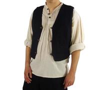 Leonardo Carbone® Herren Handgewebte Weste Lutz | Mittelalterliches Design | Praktische Taschen | Weste | Herrenmode | Mittelalterkleidung | Wikingerbekleidung | Baumwolle Schwarz 2XL