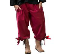 Leonardo Carbone® Herren Hose Kniebundhose Vincent | Gummizug Bund | Praktische Taschen | Karneval, Halloween, Cosplay, LARP, Mittelalter, Knickerbocker, Baumwolle | 100% Baumwolle Rot XL