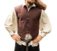 Leonardo Carbone® Herren Mittelalter Weste Irvin | Handgewebte Baumwolle | Komfortable Innenfütterung | Westen | Jacken | Herrenmode | Mittelalter Kleidung | Baumwolle Braun S