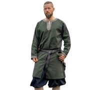 Leonardo Carbone® Herren Tunika Aegir | Dekorative Bordüre | Bewegungsfreiheit | Karneval, Halloween, Cosplay, LARP, Wikinger, Mittelalter, Kostüm | 100% Baumwolle Grün 2XL