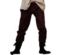 Leonardo Carbone® Hose Arvo - Herren Hosen, Leichte Sommerhose Herren, Festival Outfit, Wikinger Kostüm, Mittelalter Kleidung, LARP, Cosplay, Freizeithose Lang - 100% Baumwolle Dunkelbraun XL