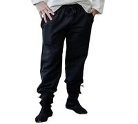 Leonardo Carbone® Hose Arvo - Herren Hosen, Leichte Sommerhose Herren, Festival Outfit, Wikinger Kostüm, Mittelalter Kleidung, LARP, Cosplay, Freizeithose Lang - 100% Baumwolle Schwarz 2XL
