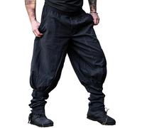 LEONARDO CARBONE® Hose Tiago mit Beinschnürung - Herren Hosen, Mittelalter Kleidung Herren, Wikinger Hose, Kostüm Herren, Festival Outfit, LARP, Cosplay, Freizeithose Lang - 100% Baumwolle Schwarz 2XL