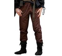 Leonardo Carbone® Hose Veit - Herren Hosen, Leichte Sommerhose Herren, Festival Outfit, Wikinger, Mittelalter Kleidung, LARP, Cosplay, Freizeithose Lang - 100% Baumwolle Dunkelbraun 2XL