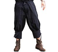 LEONARDO CARBONE® Kniebundhose mit Unterbeinschnürung Laurence - 3/4 Herren Hosen, Mittelalter Kleidung, Wikinger Hose Kostüm, Festival Outfit, LARP, Cosplay, Freizeithose - 100% Baumwolle Schwarz 3XL