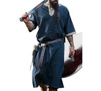 Leonardo Carbone® Kurzarm Tunika Richard - Mittelalter Kleidung Herren, Mittelalter Hemd, Freizeithemden Kurzarm, Karneval Kostüm Herren, Wikinger Tunika, LARP Kleidung - 100% Baumwolle Blau 2XL