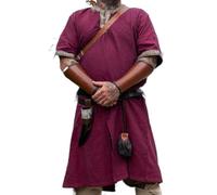 Leonardo Carbone® Kurzarm Tunika Richard - Mittelalter Kleidung Herren, Mittelalter Hemd, Freizeithemden Kurzarm, Karneval Kostüm Herren, Wikinger Tunika, LARP Kleidung - 100% Baumwolle Rot S