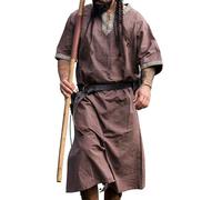 Leonardo Carbone® Kurzarm Tunika Richard - Mittelalter Kleidung Herren, Mittelalter Hemd, Freizeithemden Kurzarm, Karneval Kostüm Herren, Wikinger Tunika, LARP Kleidung - 100% Baumwolle Kastanie L