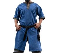 Leonardo Carbone® Kurzarm Tunika Richard - Mittelalter Kleidung Herren, Mittelalter Hemd, Freizeithemden Kurzarm, Karneval Kostüm, Wikinger Tunika, LARP Kleidung - 100% Baumwolle Taubenblau 2XL