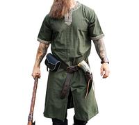 Leonardo Carbone® Kurzarm Tunika Richard - Mittelalter Kleidung Herren, Mittelalter Hemd, Freizeithemden Kurzarm, Karneval Kostüm Herren, Wikinger Tunika, LARP Kleidung - 100% Baumwolle Grün L