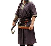 Leonardo Carbone® Kurzarm Tunika Richard - Mittelalter Kleidung Herren, Mittelalter Hemd, Freizeithemden Kurzarm, Karneval Kostüm, Wikinger Tunika, LARP Kleidung - 100% Baumwolle Dunkelbraun 3XL