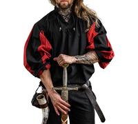 Leonardo Carbone® Landsknechthemd Albert - Mittelalter Kleidung, Mittelalter Hemd Herren, LARP-Kleidung, Festival Outfit Herren, Karneval Kostüm Herren, Freizeithemden Langarm Schwarz/Rot XL