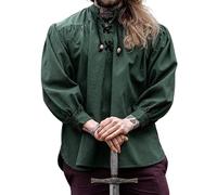 Leonardo Carbone® Meliertes Mittelalter-Hemd Georg - Mittelalter Kleidung Herren, Mittelalter Hemd, LARP-Kleidung, Festival Outfit Herren, Kostüm, Freizeithemden Langarm - 100% Baumwolle Grün XL