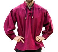 Leonardo Carbone® Meliertes Mittelalter-Hemd Georg - Mittelalter Kleidung Herren, Mittelalter Hemd, LARP-Kleidung, Festival Outfit Herren, Kostüm, Freizeithemden Langarm - 100% Baumwolle Rot 2XL