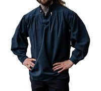 Leonardo Carbone® Meliertes Mittelalter-Hemd Georg - Mittelalter Kleidung Herren, Mittelalter Hemd, LARP-Kleidung, Festival Outfit Herren, Kostüm, Freizeithemden Langarm - 100% Baumwolle Blau 2XL
