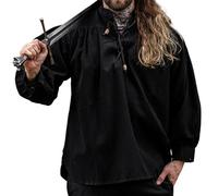 Leonardo Carbone® Meliertes Mittelalter-Hemd Georg - Mittelalter Kleidung Herren, Mittelalter Hemd, LARP-Kleidung, Festival Outfit Herren, Kostüm, Freizeithemden Langarm - 100% Baumwolle Schwarz 3XL