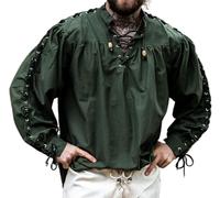 Leonardo Carbone® Mittelalter Hemd Adrian - Mittelalter-Kleidung, LARP-Kleidung, Festival-Outfit, Karneval-Kostüm, Freizeithemd Langarm Grün L