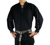 Leonardo Carbone® Mittelalter Hemd Adrian - Mittelalter Kleidung, Mittelalter Hemd Herren, LARP-Kleidung, Festival Outfit Herren, Karneval Kostüm, Freizeithemden Langarm Schwarz L