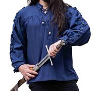 Leonardo Carbone® Mittelalter Hemd Adrian - Mittelalter Kleidung, Mittelalter Hemd Herren, LARP-Kleidung, Festival Outfit Herren, Karneval Kostüm, Freizeithemden Langarm Blau M