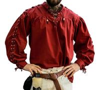Leonardo Carbone® Mittelalter Hemd Adrian - Mittelalter Kleidung, Mittelalter Hemd Herren, LARP-Kleidung, Festival Outfit Herren, Karneval Kostüm, Freizeithemden Langarm Rot 3XL