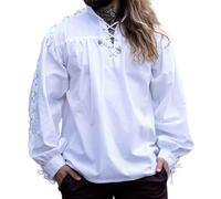 Leonardo Carbone® Mittelalter Hemd Adrian - Mittelalter Kleidung, Mittelalter Hemd Herren, LARP-Kleidung, Festival Outfit Herren, Karneval Kostüm, Freizeithemden Langarm Weiß M
